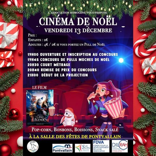 cinéma de Noël le vendredi 13 décembre à  la salle des fêtes de Pontvallain