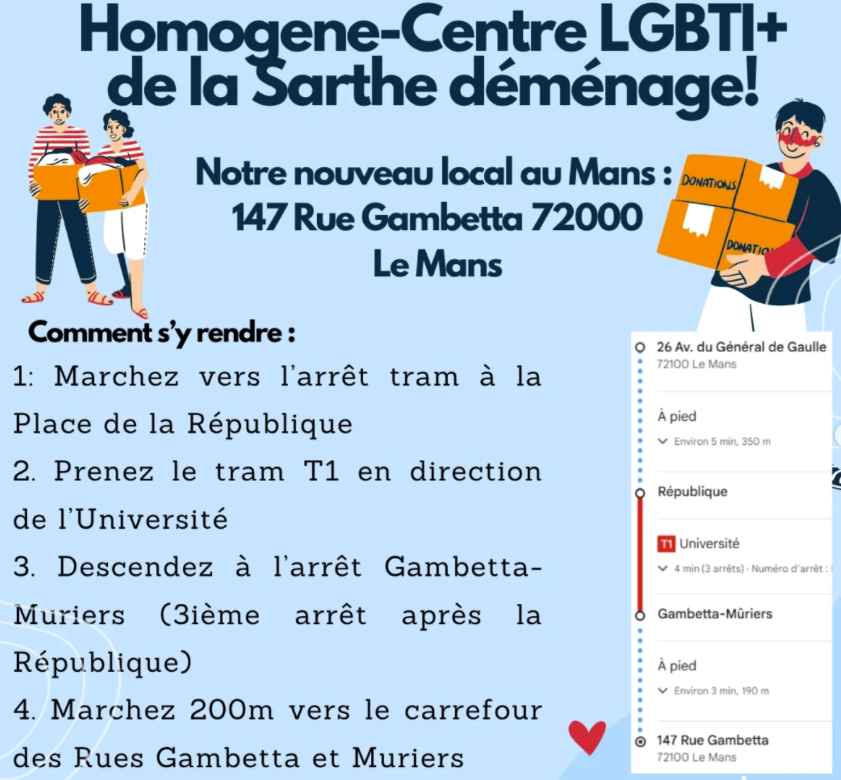 L&rsquo;antenne du Mans d&rsquo;Homogène Centre LGBTI de la Sarthe quitte son local actuel à la place des Comtes du Maine 
